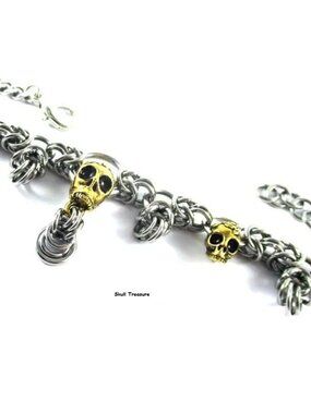 Skull Rose Chainmail Link Choker Boot Chain or Necklace Rocker Goth Punk Biker